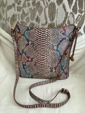 Authentic Brahmin Textured Multicolor Python/Snakeskin Crossbody Bag - Pink